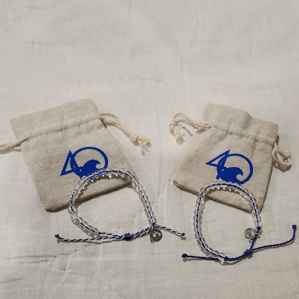 4Ocean Blue and White Adjustable Bracelets & Bags- includes 2